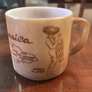 Vintage 1970's Jamaica Map Bongo Player Limbo Dancer Cup Federal Glass Souvenir